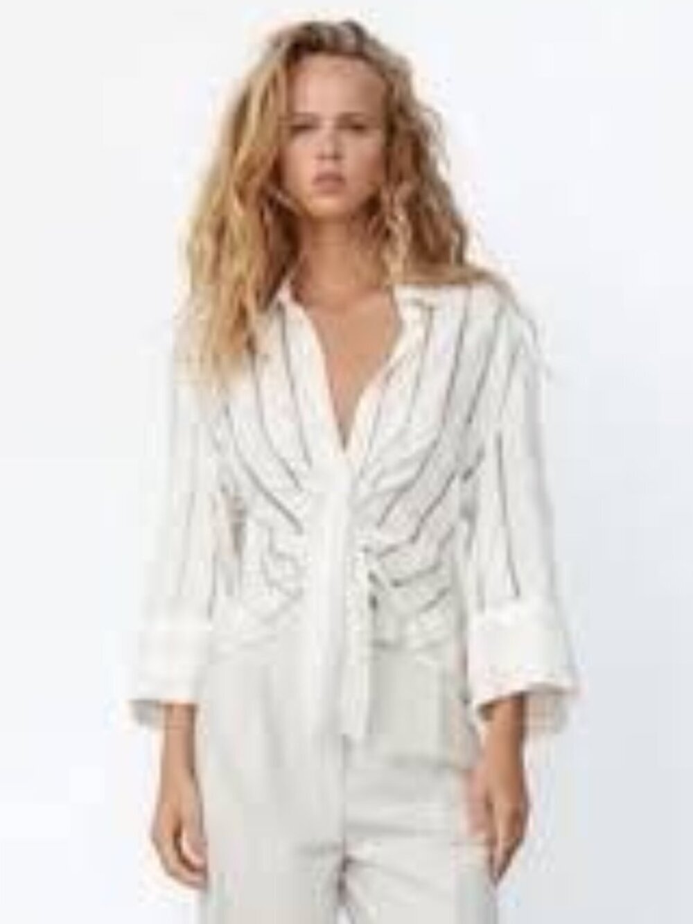 Zara Striped Draped Tie Front Blouse Off White Size Medium